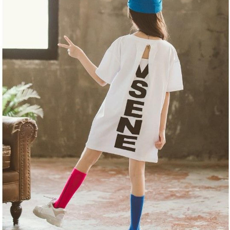 Kids ﾊﾞｯｸ英字ﾃﾞｻﾞｲﾝﾛｺﾞﾜﾝﾋﾟｰｽ ﾎﾜｲﾄ 587 Smilekid