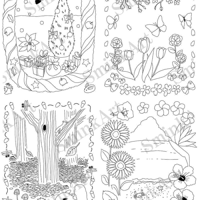 Sminkart塗り絵シール 全柄 10枚セット サイズ 犬猫 宇宙 ポップ 和 植物