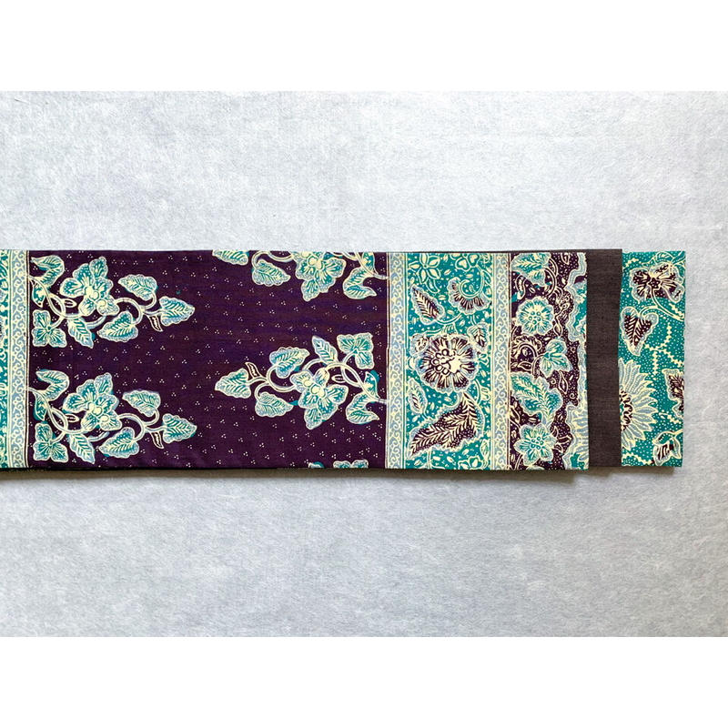 ジャワ更紗 半幅帯 花緑青に花文様 古布と帯 夫々 Sorezore