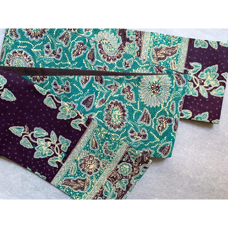 ジャワ更紗 半幅帯 花緑青に花文様 古布と帯 夫々 Sorezore