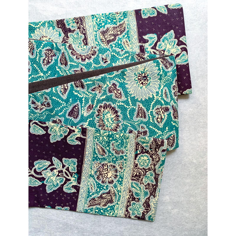 ジャワ更紗 半幅帯 花緑青に花文様 古布と帯 夫々 Sorezore