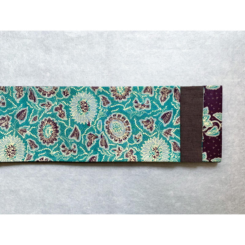 ジャワ更紗 半幅帯 花緑青に花文様 古布と帯 夫々 Sorezore