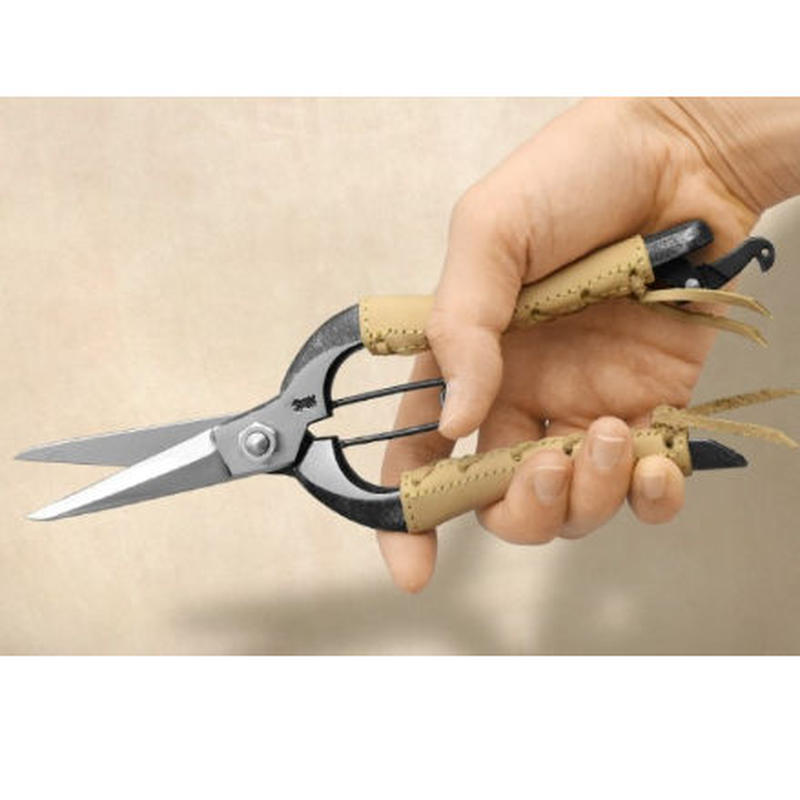 みきかじや村 双刃型両刃芽切鋏 8インチ金止 本革巻 Ts062 剪定鋏 片手持ち 園芸 盆栽