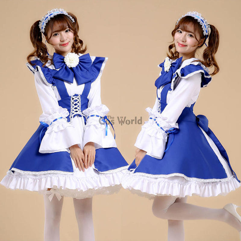 ロリータ王女長袖ファンシーエプロンメイドドレス衣装 Meidofuku 制服アニメコスプレ衣装