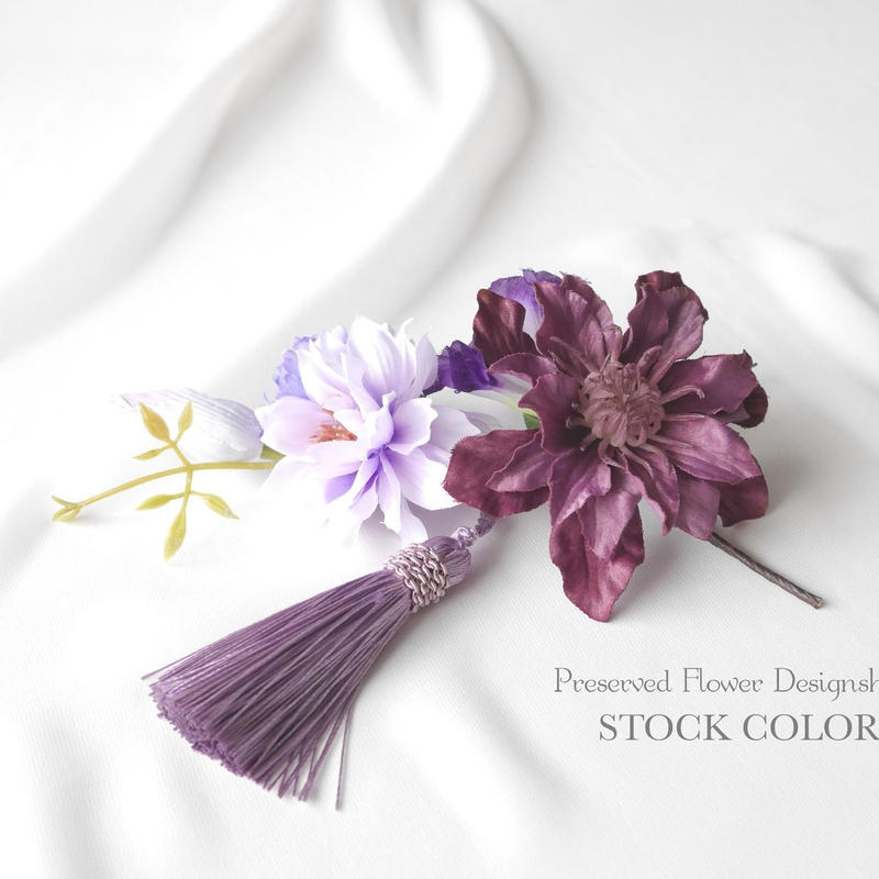 クレマチスと朝顔の髪飾り ヘアアクセサリー 浴衣や和装に 選べるタッセル Stockcol