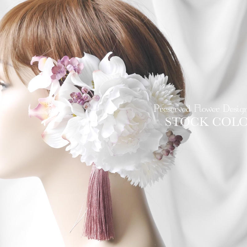 ピオニーとハナミズキのヘッドドレス ヘアアクセサリー 結婚式 成人式 ウェディングドレスに