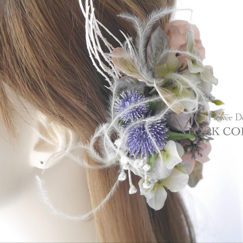 アネモネとナチュラルグリーンのヘッドドレス ヘアアクセサリー 結婚式 成人式 ウェディングドレ アネモネとナチュラルグリーンのヘッドドレス ヘアアクセサリー 結婚式 成人式 ウェディングドレ