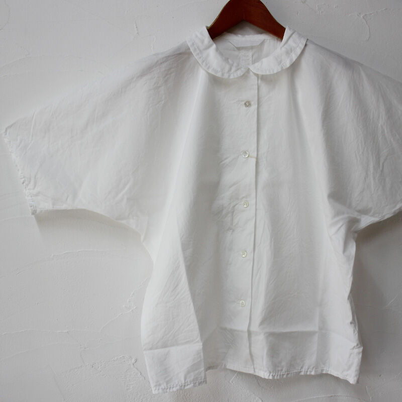 未使用品 homespun 丸襟半袖ブラウス homspun （ホームスパン）フラットカラーブラウス
