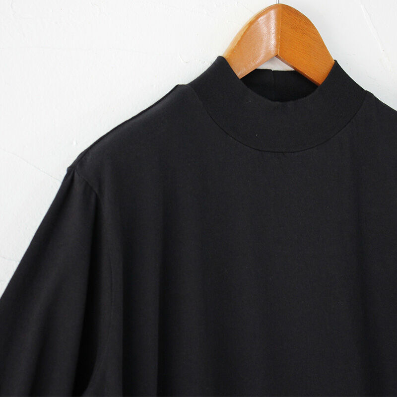 再入荷 Homspun ホームスパン 30 1天竺ハイネック半袖ワンピース ブラック