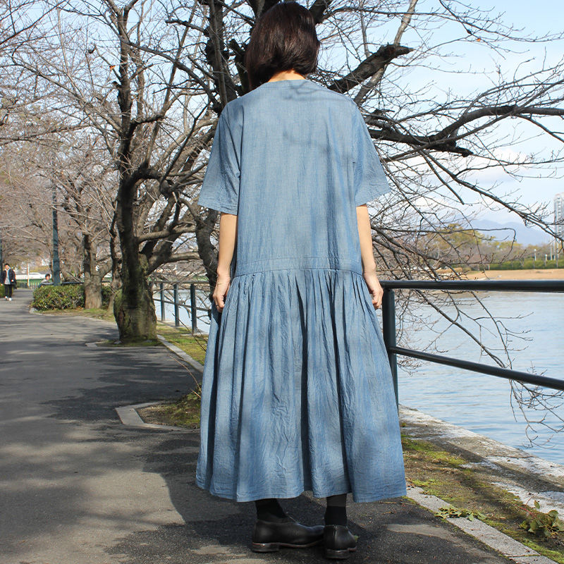 homspunホームスパン コットンリネンローウェストタックワンピース
