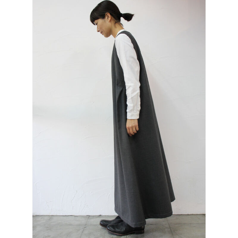 Homspun ホームスパン 80 2ウールサージノースリーブワンピース チャコール ブラ