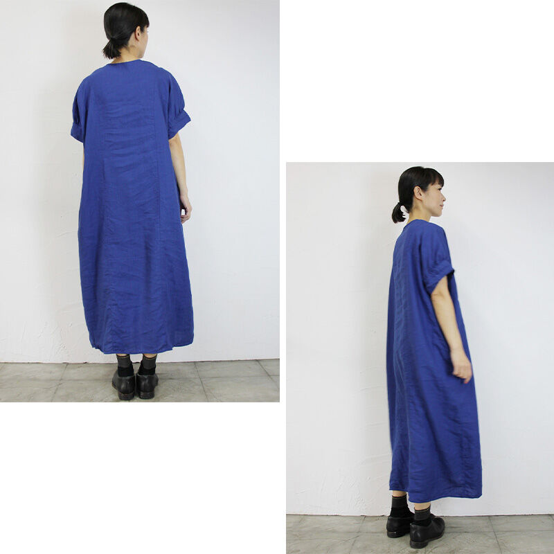 homspun ホームスパン NEWリネンバイオVネックワンピース #ブルー、ブラック 【送料無料】 買い安い リネン ワンピース homspun ひざ丈ワンピース