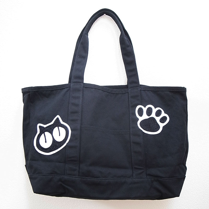 1点もの ワッペン付き大きめトートバッグ ブラック ねこ好きが作る ネコ好きなための