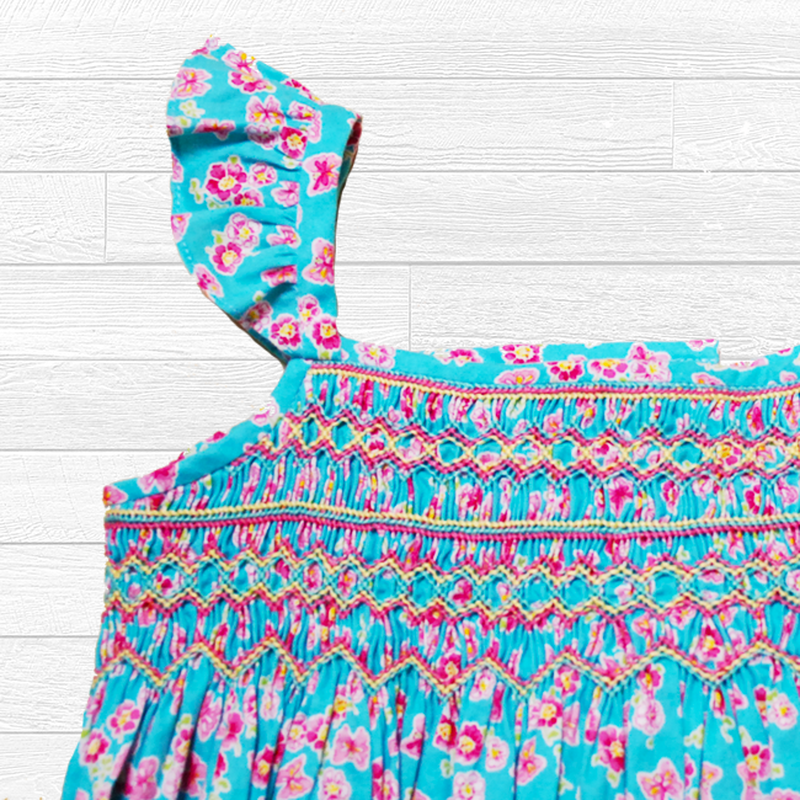 エメラルドカラーのスモッキング刺繍ワンピース 95 100cm Pretty Stitches