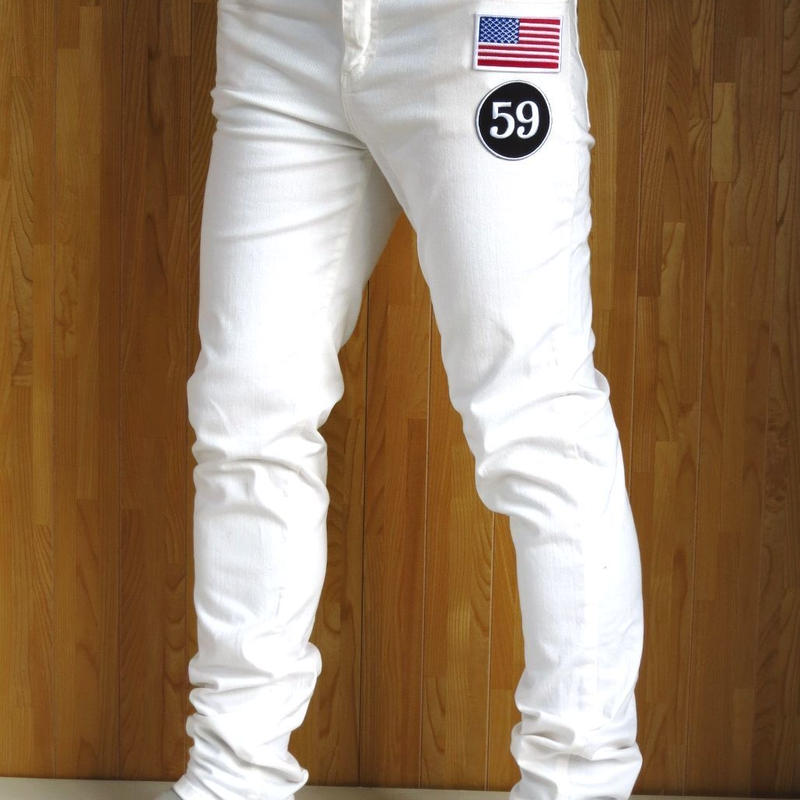 アメリカ国旗 ワッペンスキニーパンツ 白 星条旗 W30 W44 メンズ S M L Xl
