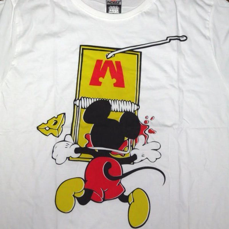ミッキーマウス ネズミ捕り パロディーtシャツmlサイズ白ブラックジョークシュール面白ボケ