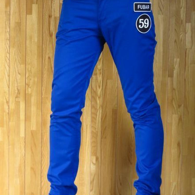 ワッペン付きスキニーパンツ青w30w32w34w36w38メンズsmlxlチノパンカラーパンツ