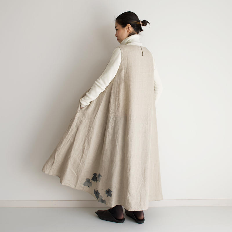 ロングワンピース ベージュ ぶどう Akkaの手描き服