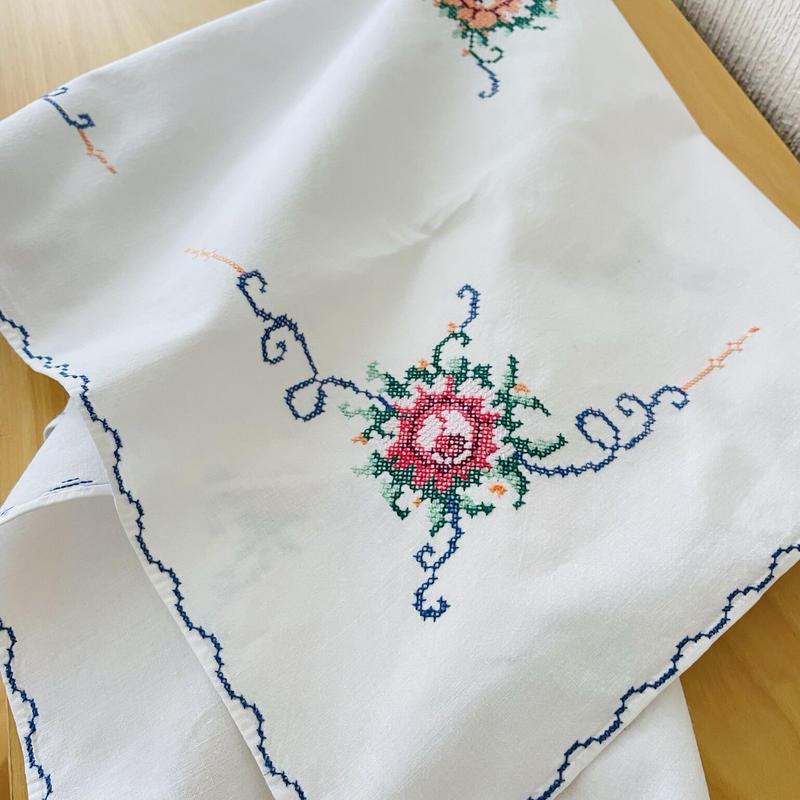 長方形)(特大)(ナプキン12枚付)フランス アンティーク コットン