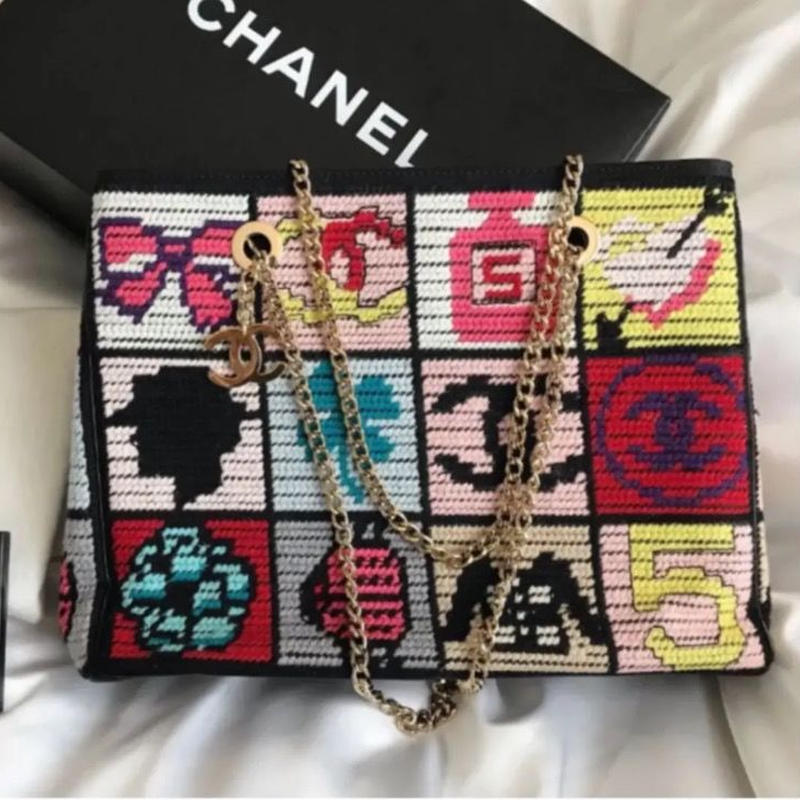 シャネル CHANEL アイコン柄 パッチワーク チェーンショルダーバッグ ...