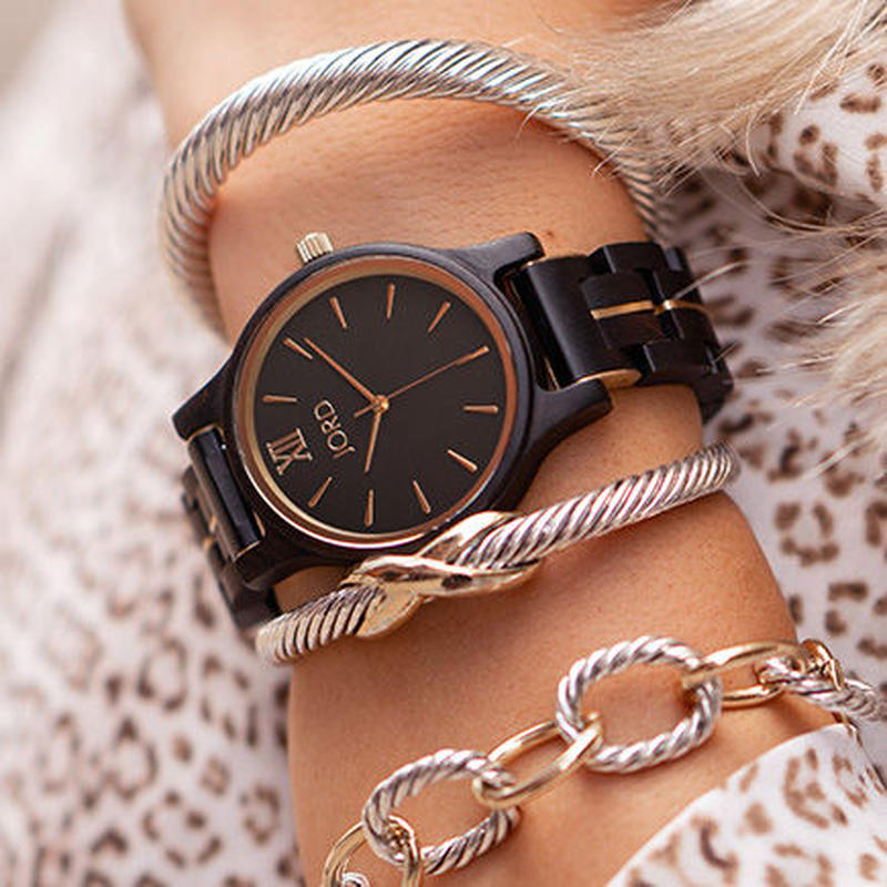 Jord ジョード ブランド38mmフランキー 黒檀 ゴールド レディース 木製腕時計ブ