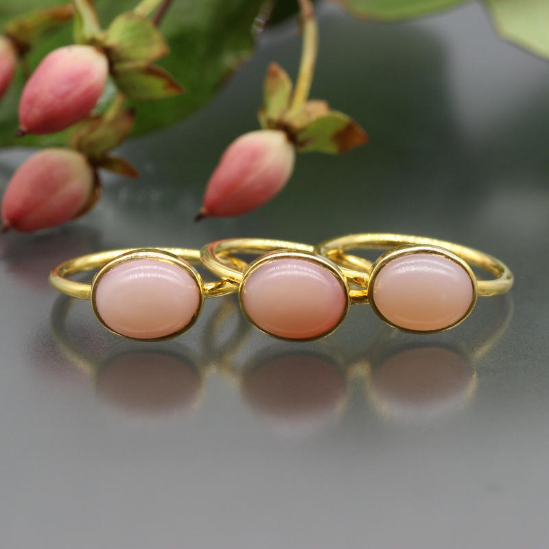 ピンクオパールリング 9号 18kgp Tao 天然石アクセサリー 雑貨