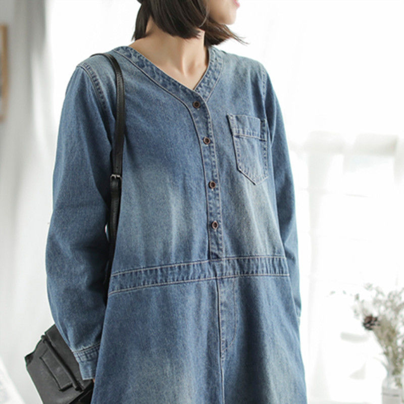 体型カバー ロングワンピース マキシ丈 デニム 30代 40代 ゆるふわ 春夏秋冬 オールシー