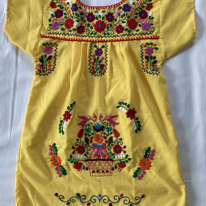 5 6歳サイズ キッズ メキシカン刺繍のワンピース 黄色 Te To Te おやつと