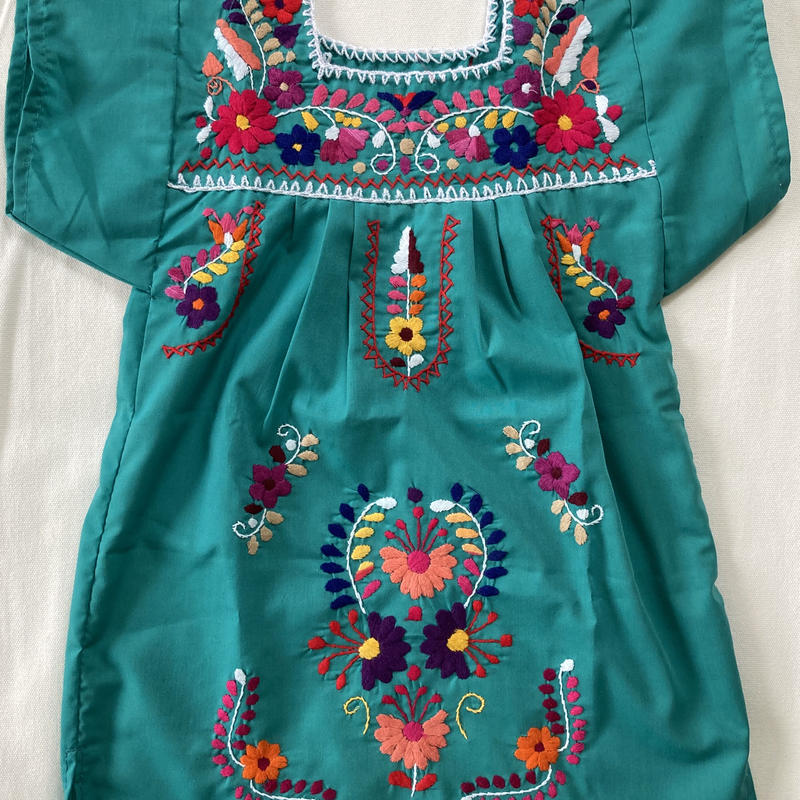 3 4歳サイズ キッズ メキシカン刺繍のワンピース ライトグリーン Te To Te