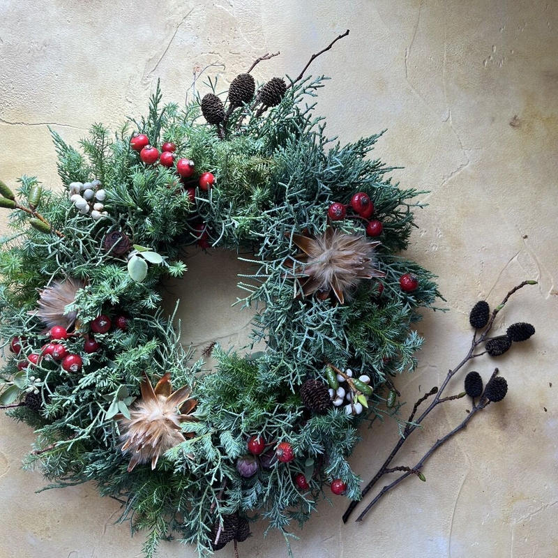針葉樹のフレッシュクリスマスリース 直径28cm Tige Fleuriste