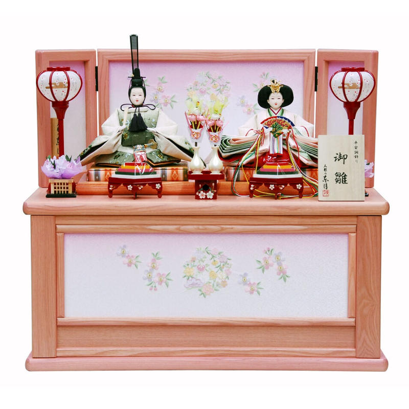 東月謹製 雛人形 60 木製桜華刺繍ピンク収納飾台 花紋桜刺繍親王飾り 人形の東月 公式オ