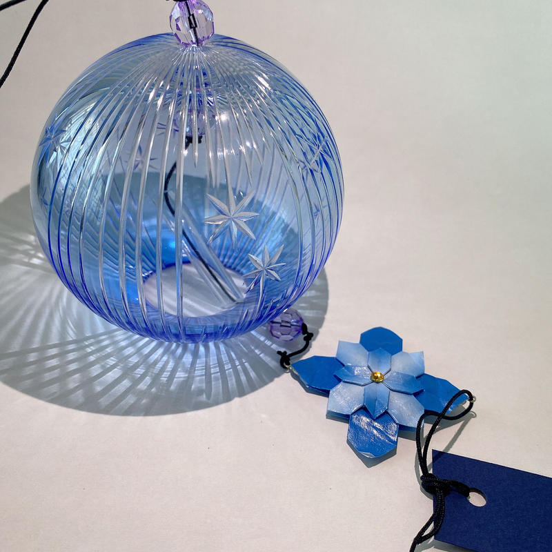 切子風鈴 星縞もよう 紫陽花付き 青 ともきりこ Tomokiriko