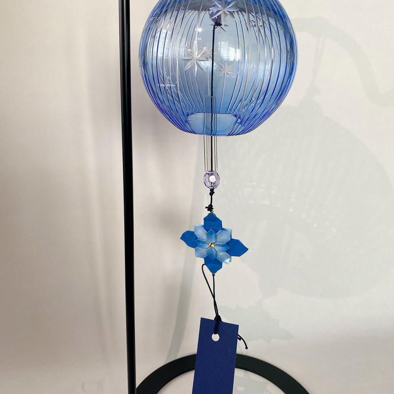 切子風鈴 星縞もよう 紫陽花付き 青 ともきりこ Tomokiriko