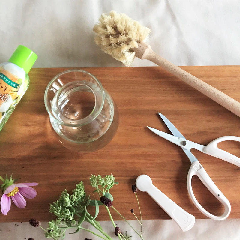 花のある暮らし スタート セット フラワーベース ハサミ メンテ用ブラシ 切り花栄養剤