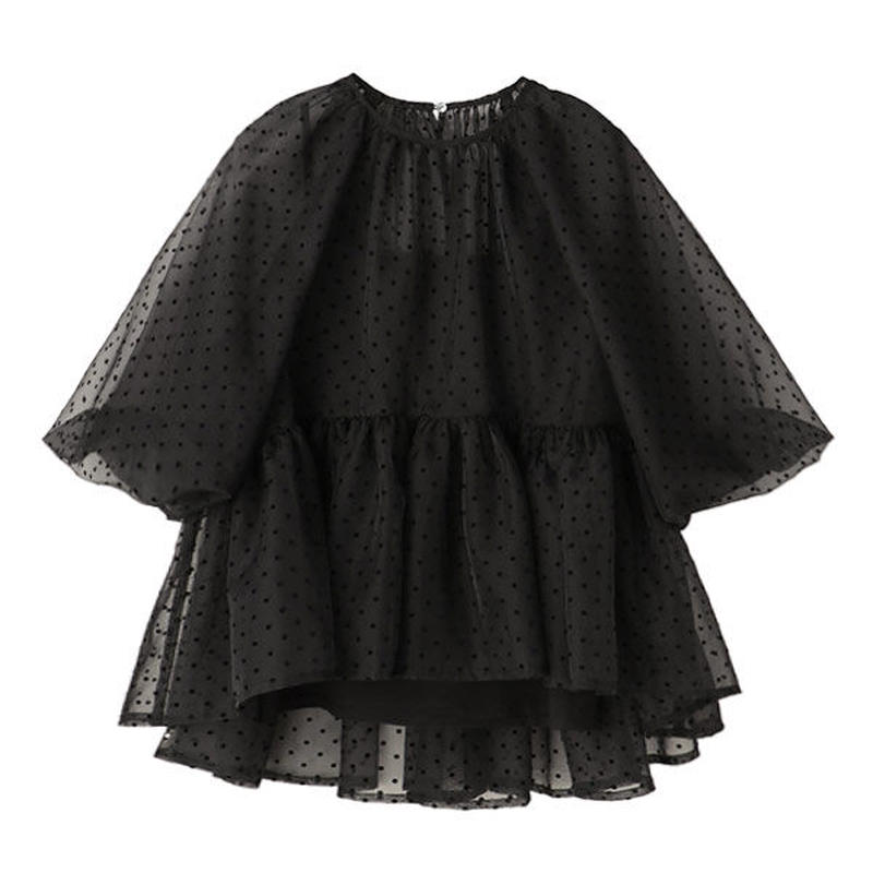 アウトレット特売中 mecre オーガンジードットティアードブラウス