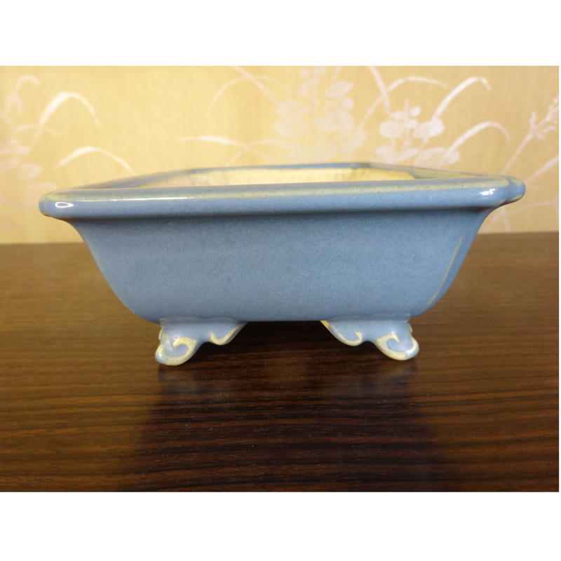 堀江美功 』初期の力作／均窯釉雲足長方／希少鉢／美功／盆栽鉢 』