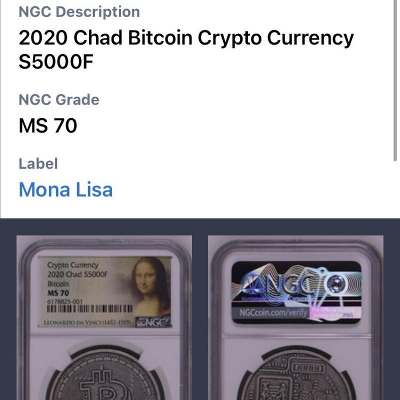 わずか全体5枚 Ngc鑑定ms70 モナリザ ビットコイン Bitcoin チャド共和国 C