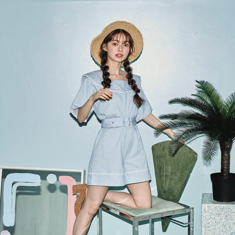 marine stripe cotton rompers | Treat ürself