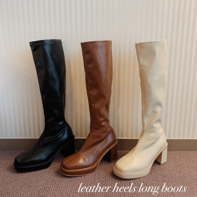 Leather Heels Long Boots Treat Urself