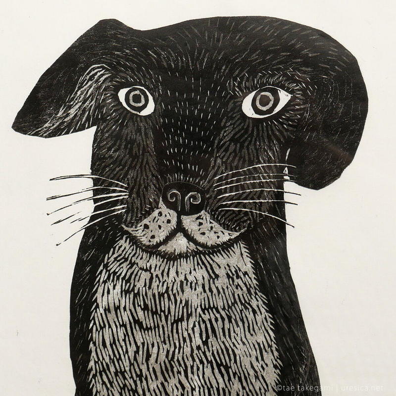 竹上妙 木版画 きいてる Uresica