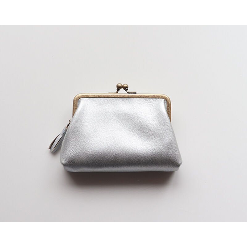 牛革のがま口ミニ財布 Silver Uzo Muzo