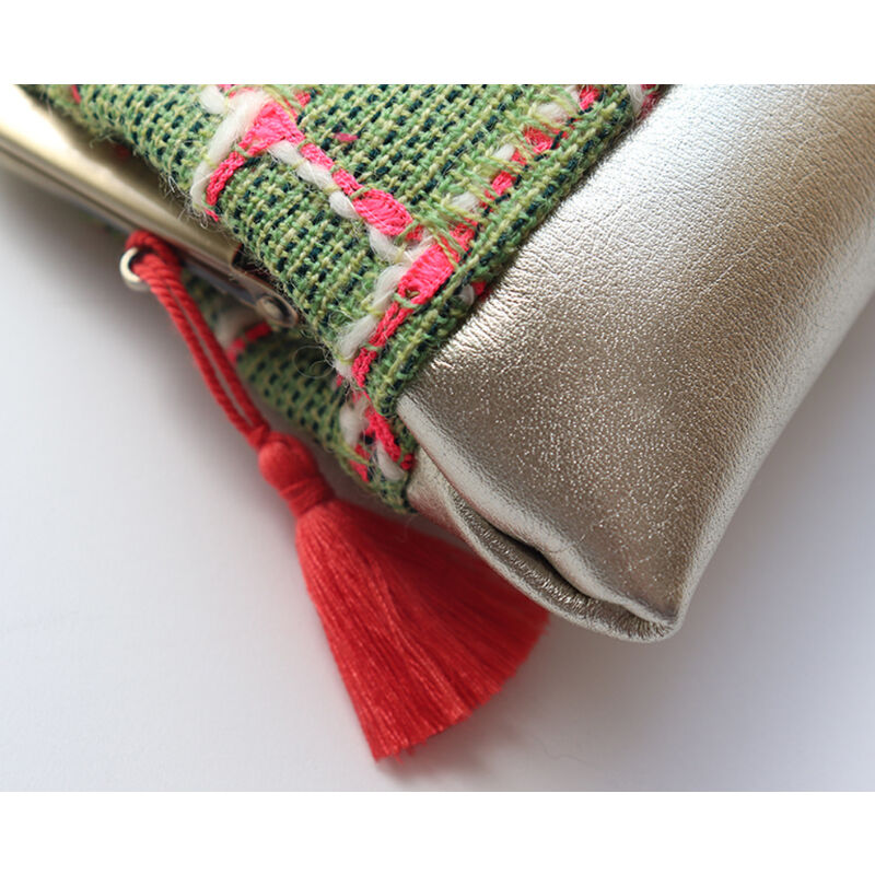 フランス生地のがま口財布 小物入れ Green Gold Uzo Muzo