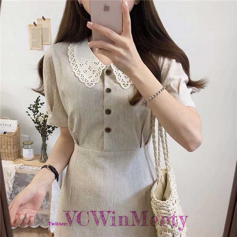 Onepiece レース 襟付き ハイウエスト ロング ワンピース 487 可愛い服量産型