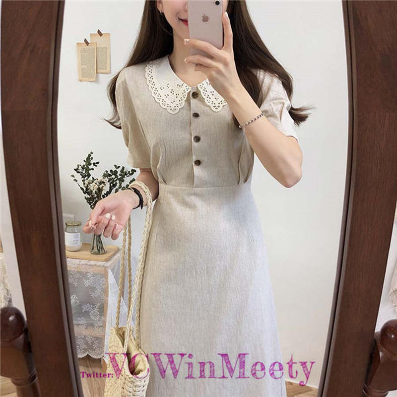 Onepiece レース 襟付き ハイウエスト ロング ワンピース 487 可愛い服量産型