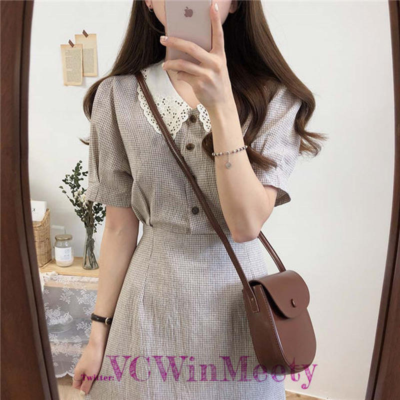 Onepiece レース 襟付き ハイウエスト ロング ワンピース 487 可愛い服量産型