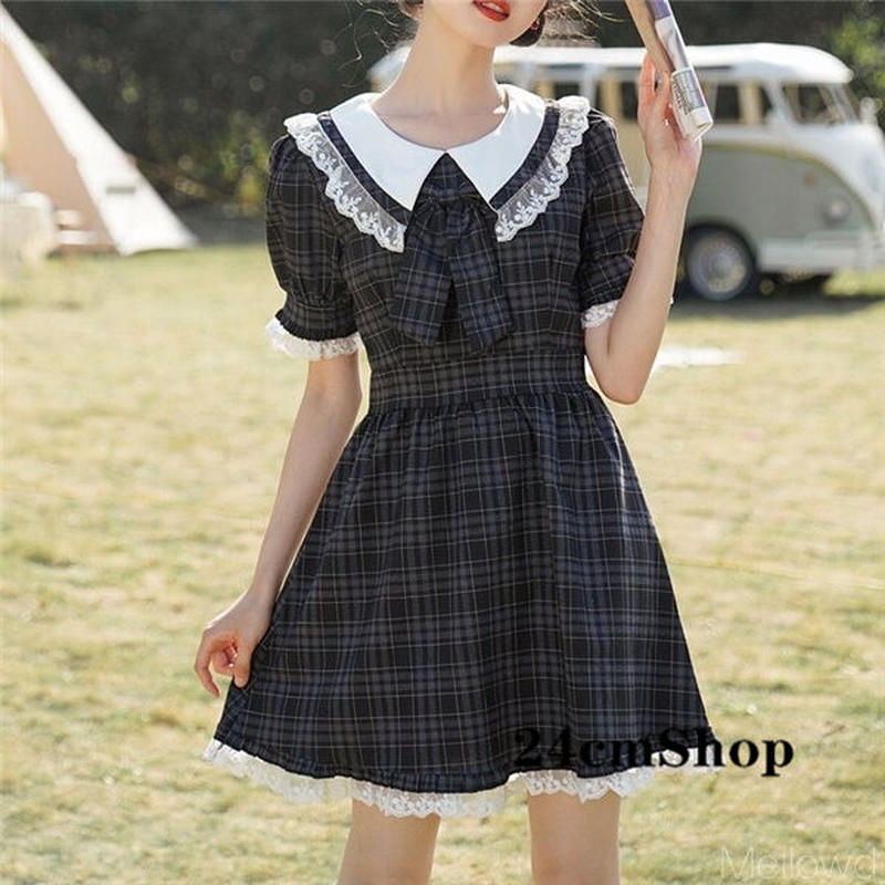 24cmshopフロントリボンチェックレースワンピース 180 可愛い服量産型服通販24c