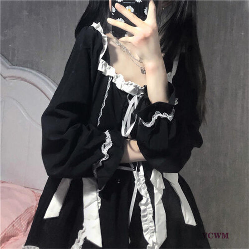 ダークリボン長袖ワンピース 844 可愛い服量産型服通販24cmニヨンセンチ
