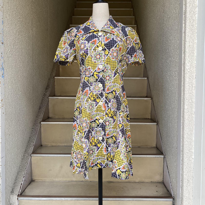 サイケ柄ミニ丈ワンピース ナンド