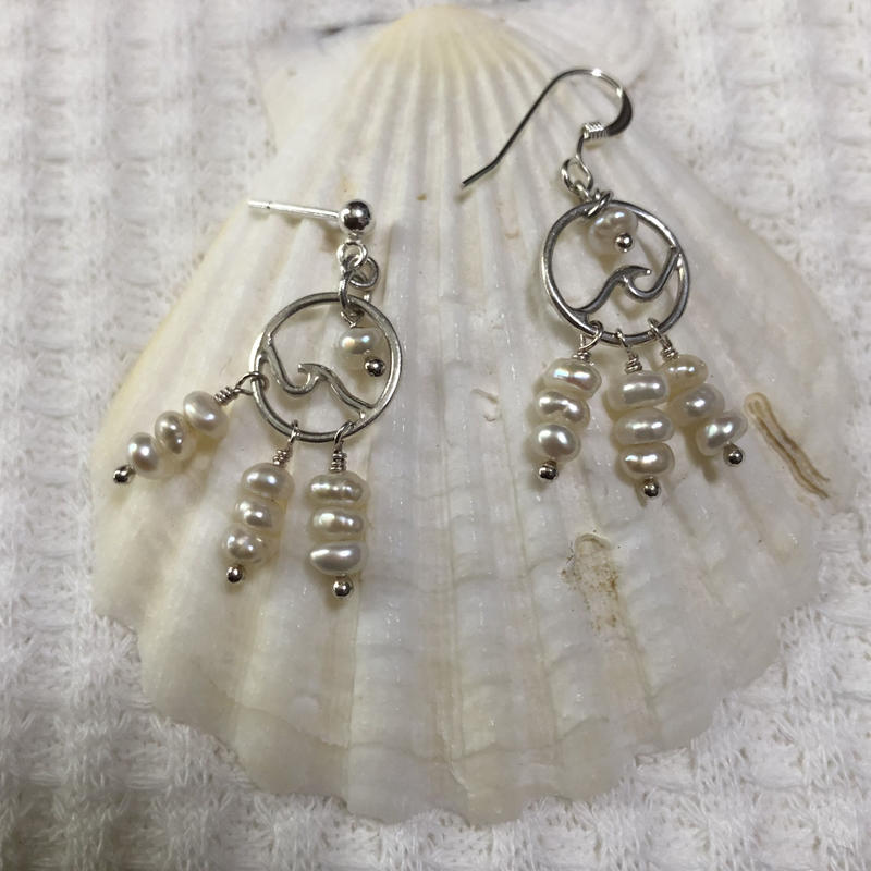 サークルウェーブピアス W パール 925シルバー Voyage Jewelry Japan