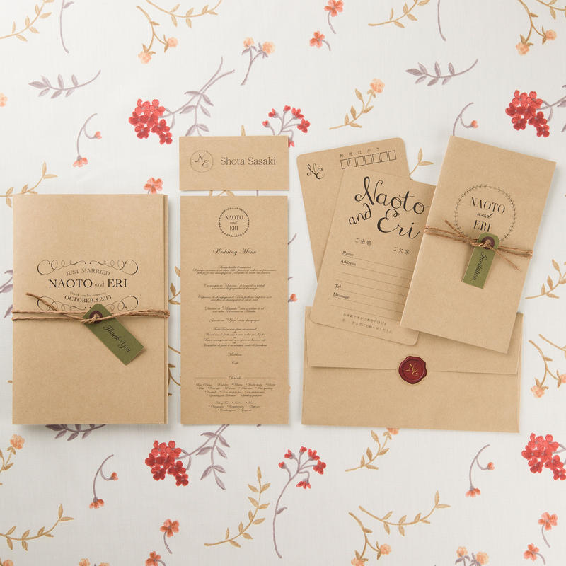 ペーパーアイテム メイドアンドクラフト 招待状 本状 封筒 シール 返信はがきのセット